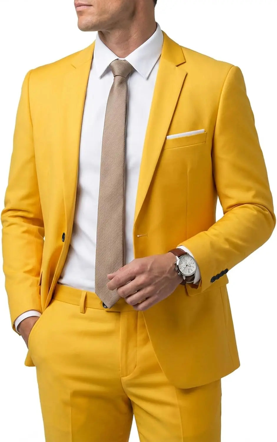 Men's 2 Piece Suit  One Button Slim Fit Solid Jacket  Pants Set Suits for Men Party Wedding Prom  Business