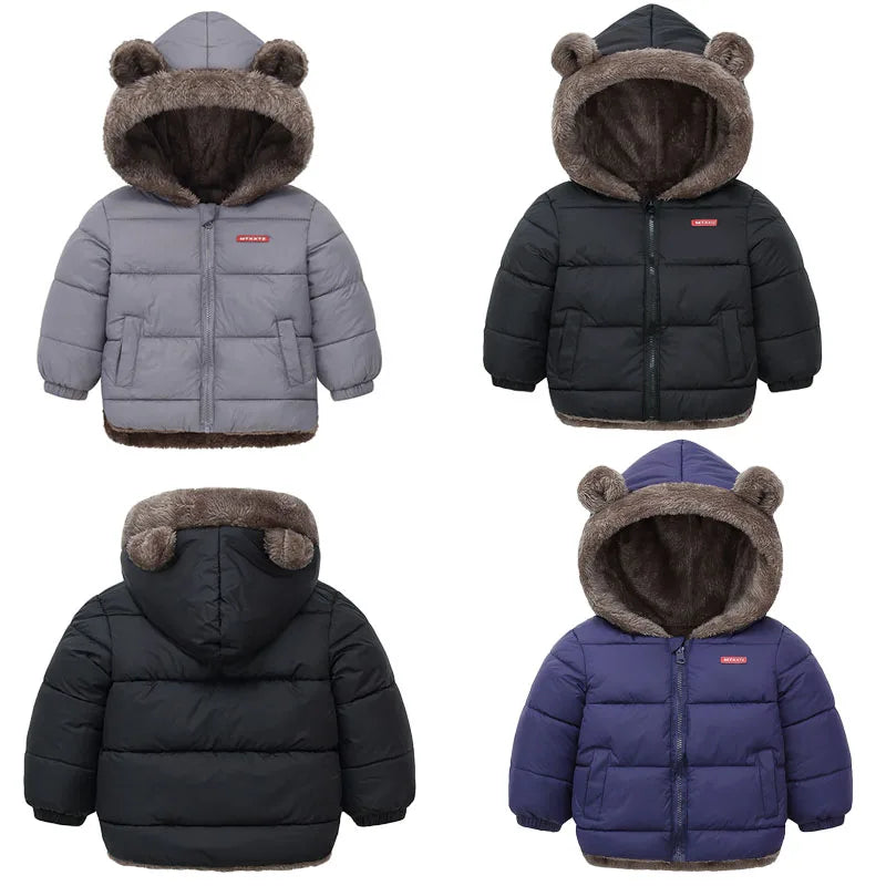 Kids Thick Warm Coats Winter Children's Fleece Hooded Jackets Cashmere Padded Snowsuit Boys Girls Cotton Outerwear 1-6 Years