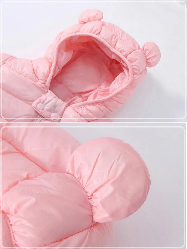 Kids Girls Hooded Lightweight Down Jackets Boys Baby Cute Ears Coats Autumn Winter Warm Zipper Outerwear Children Casual Clothes