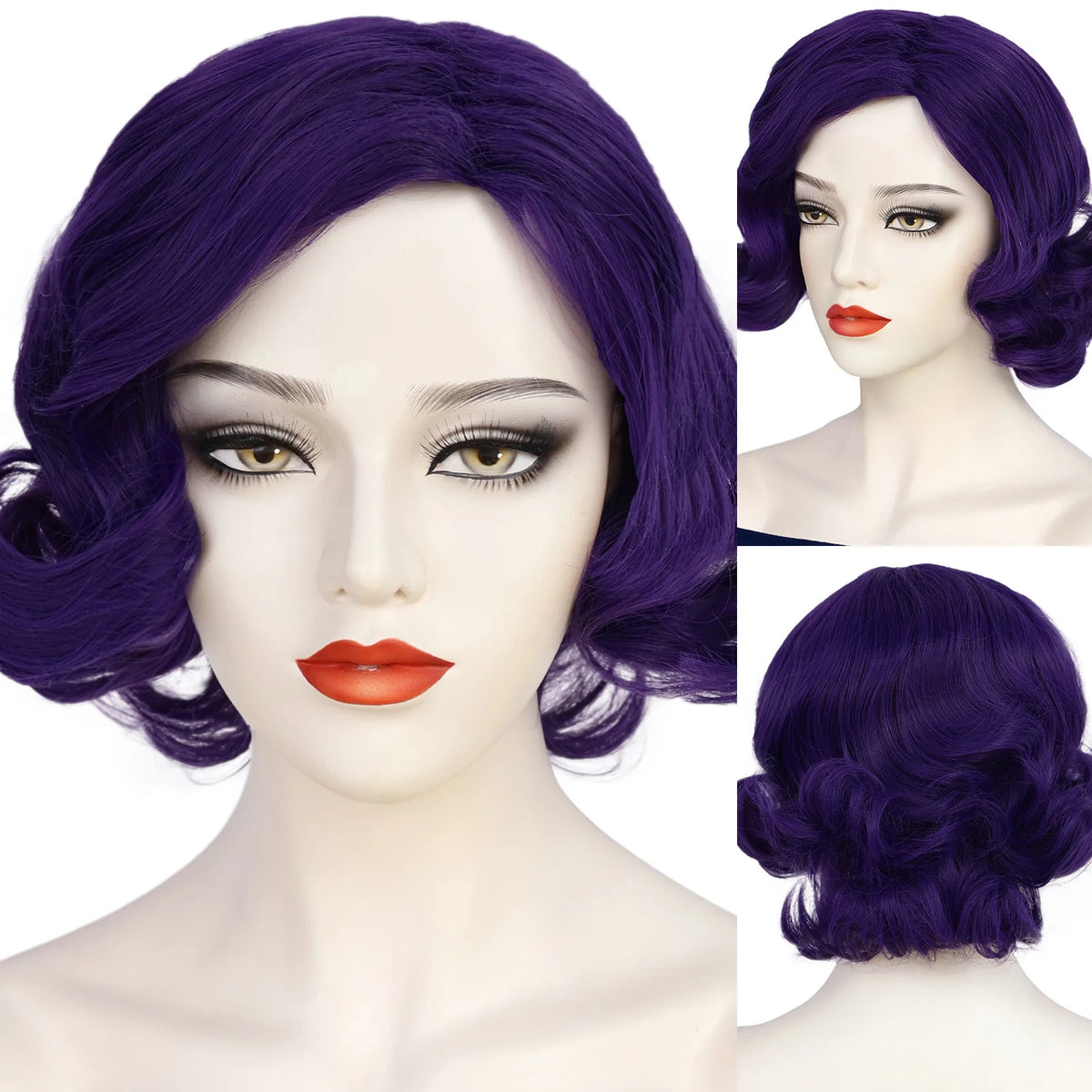Women 1920s Wave Wig Vintage Flapper Multi Colored Cosplay Wig Synthetic Short Curly Hair Halloween Party Prop