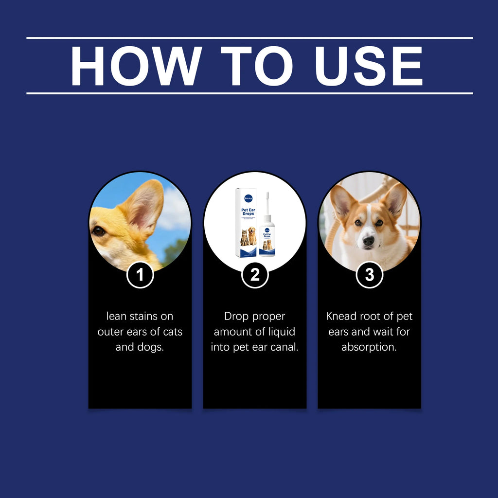 Pet Ear Cleaning Drops - Gentle, Universal, Soothing and Hydrating Formula for Dogs and Cats to Remove Earwax and Odor