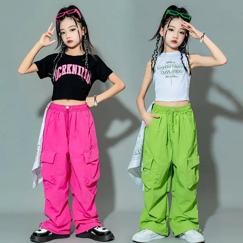 Kids Hip Hop Joggers Pants Teenage Straight Baggy Sweatpants Girls Streetwear Cargo Trousers Spring Vintage Casual Pants