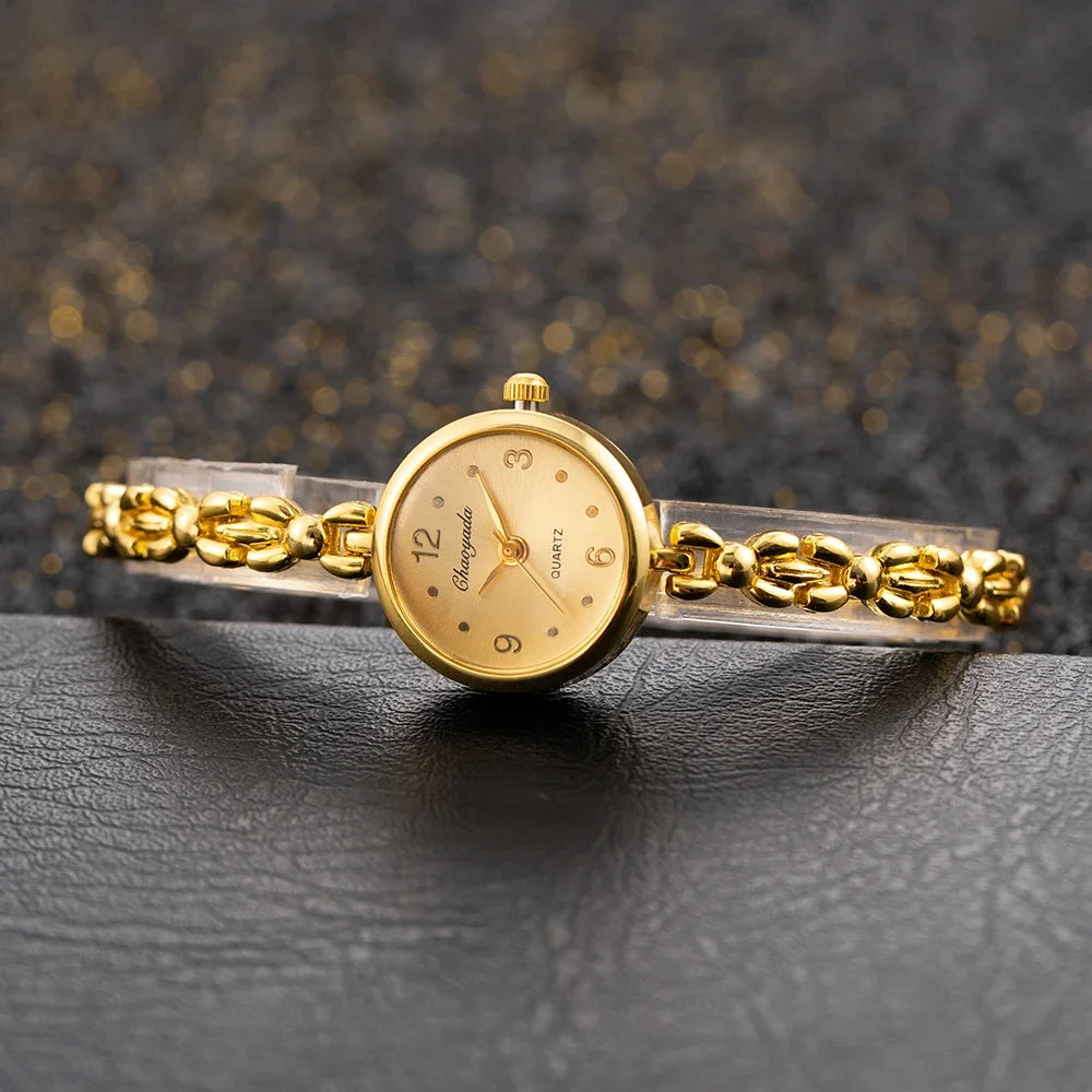 Vintage Gold Ladies Bracelet Watches Elegant Small Dial Quartz Wristwatch for Woman Fashion Simple Women Watch Relogio Feminino