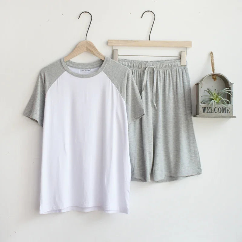 Modal Summer Pajamas For Men Thin Section Loose Short Sleeve Shorts Can Be Worn Outside Sports Home Service Suit Men Sleepwear