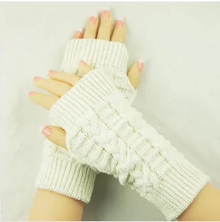 Winter Fingerless Gloves for Women, Computer Short Warm and Extended Korean Style Half-Finger Knitted Flat Gloves