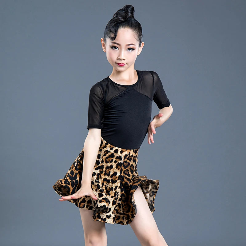 Kids Dresses for Girls Latin Dance Dress Short Sleeve Ballroom Competition Practice Solid Tango Stage Performance Costumes