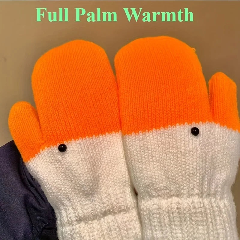 1 pair funny and cute big goose handmade mitten-like gloves for women, thickly lined and warm suitable for couples as a gift