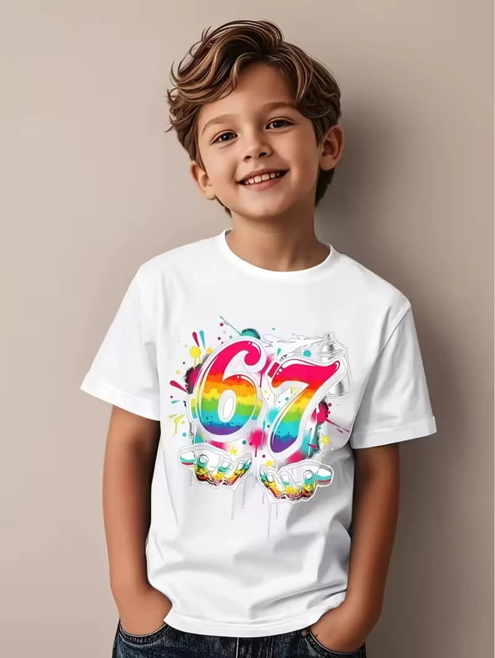 Fun Six Seven 6 7 Meme Design T-Shirt for Kids Chaotic Humor Y2k Game Saying Tees Casual O-Neck Top Fashion Children's Clothing