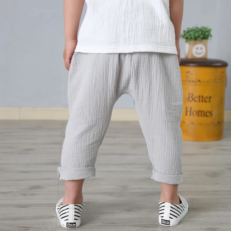1-6Y Kids Pants Boys Girl Summer Harem Linen Pleated Trousers Children Pants for Baby Boys Cotton Linen Solid Color Casual Pants