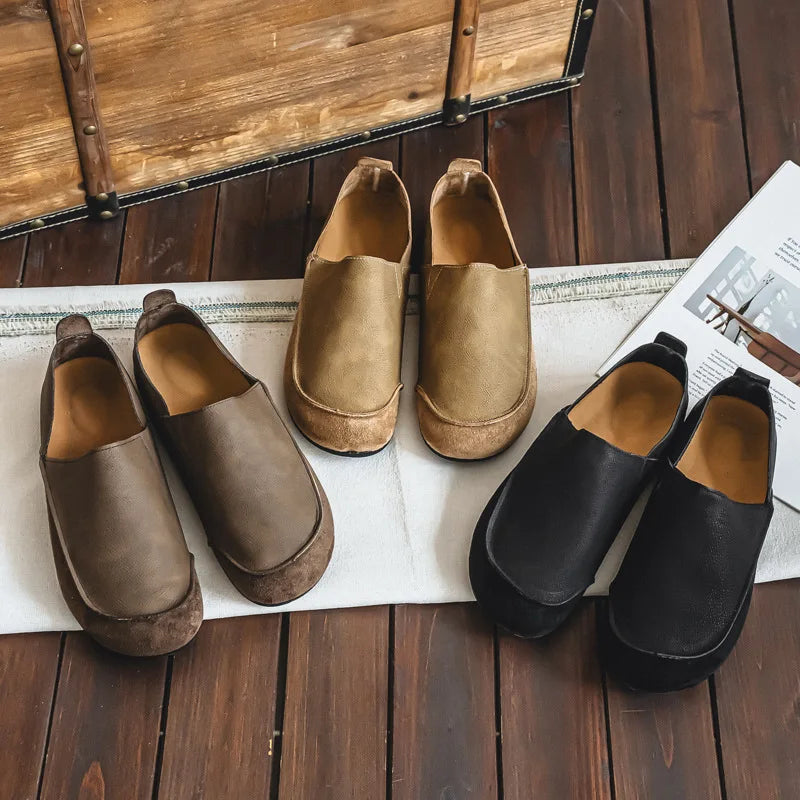 Man Loafers Outdoor Walking Fashion Mens Casual Shoes Soft Leather Comfort Half Slippers Breathable Lazy Driving Shoes Moccasins