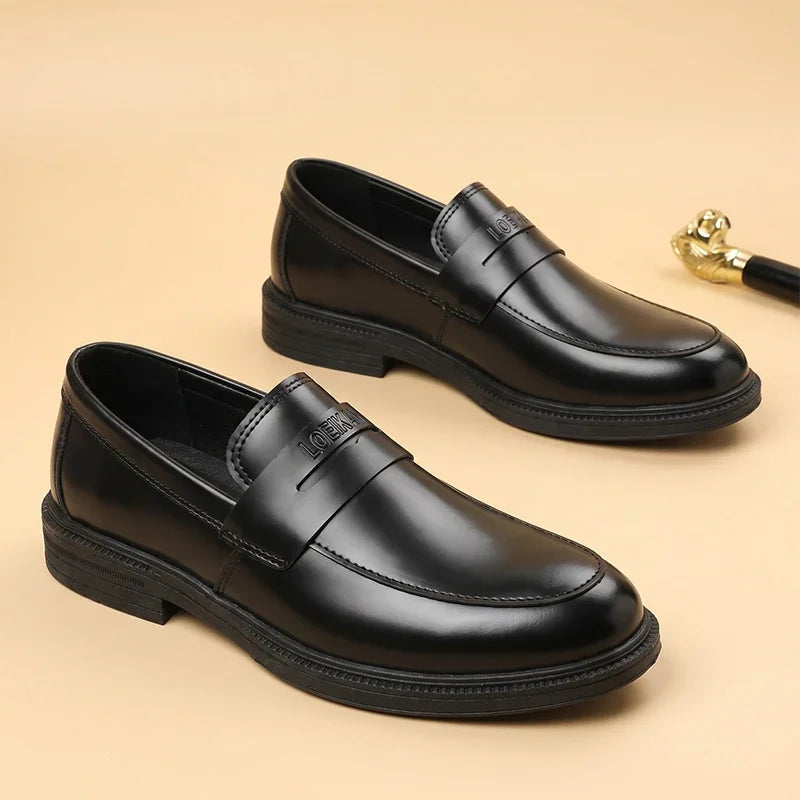 Men Black Penny Loafers Slip‑on Thick Sole Business Casual Office Daily Men Leather Shoes