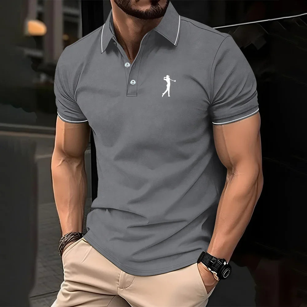 New men's polo shirt in solid color, classic men's polo shirt, short-sleeved, high-quality casual business polo shirt, social me