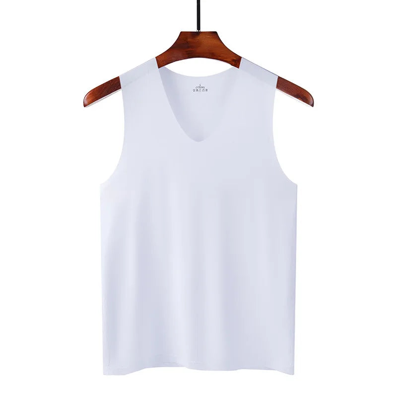 Summer Men's Non-Marking Ice Silk Undershirt Men's Slim Sports Fitness Cross-Body Bottoming Sleeveless Breathable Comfortable