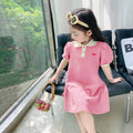 2025 New Children's Dress Girls' Summer Korean Edition Striped Strawberry Lapel Casual Dress 1-10 Years Old