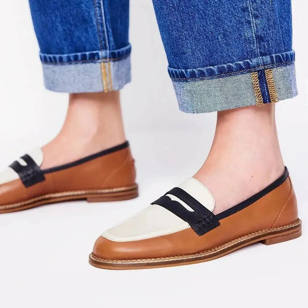 Women's Casual Loafers 2025 British Style Round Toe Low Heel Single Shoes
