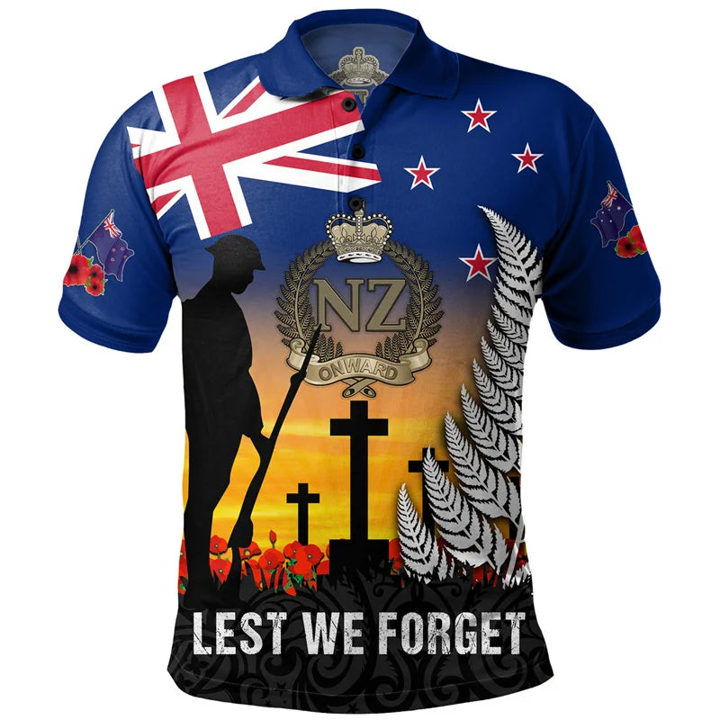 Anzac Day Polo Shirt For Men Lest We Forget Lapel Short Sleeve Golf Shirts Australia New Zealand Tonga National Day Fashion Top