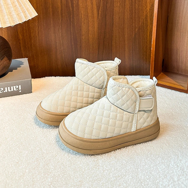 Kids Short Boots Waterproof Soild Color Boys Girls Snow Boots Versatile Fashion 2025 Winter New Children Ankle Boots Soft Bottom