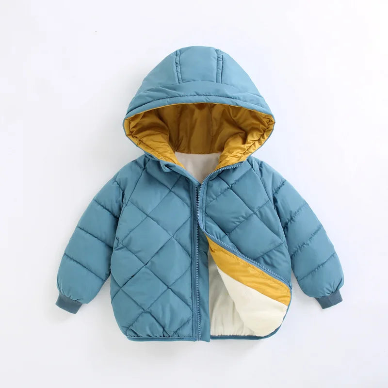 1-8 Years Spring Autumn Boys Girls Jacket Thick Fleece-lined Grid Design Hooded Coat For Kids Children Outdoor Outerwear