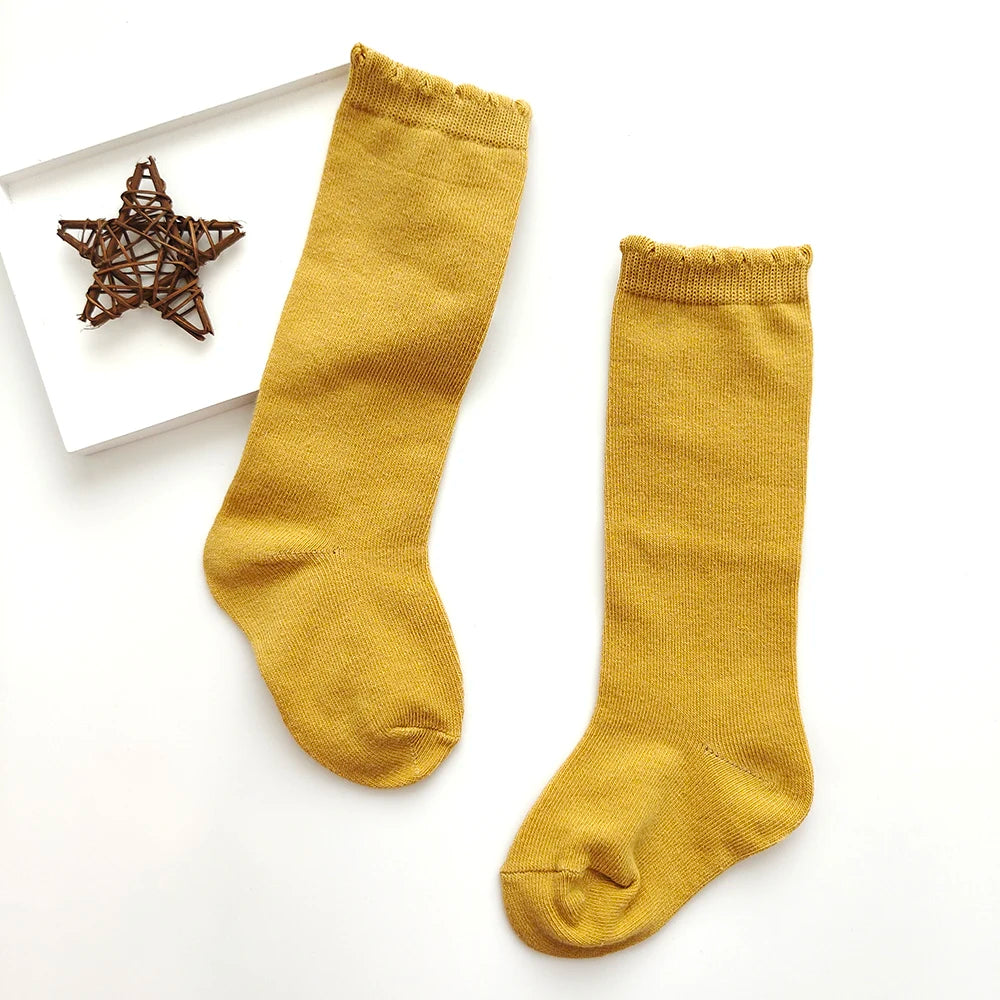 New Kids Knee High Socks Baby Girls Boys Flat Long Sock Soft Cotton Solid Color Children Stockings For 0-7 Years