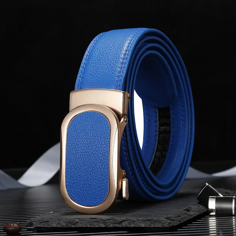 3.5CM multicolor Men Belts Automatic Buckle Belt Genune Leather High Quality Belts For Men Leather Strap Casual Buises for Jeans