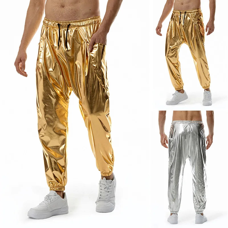 NightClub Party Pants for Men Sweatpants Gold Shinny Dance Stage Joggers Costume Homme 2024 Hip Hop Performance Outfits Trousers