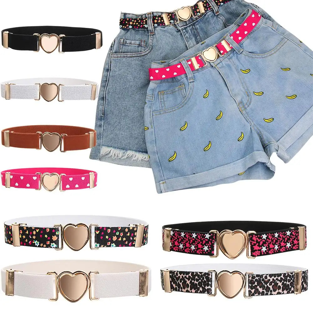 Kids Girl Stretch Waist Belt Adjustable Heart Belt Elastic Belts Uniform Belt for Teen Kids Girls Dresses