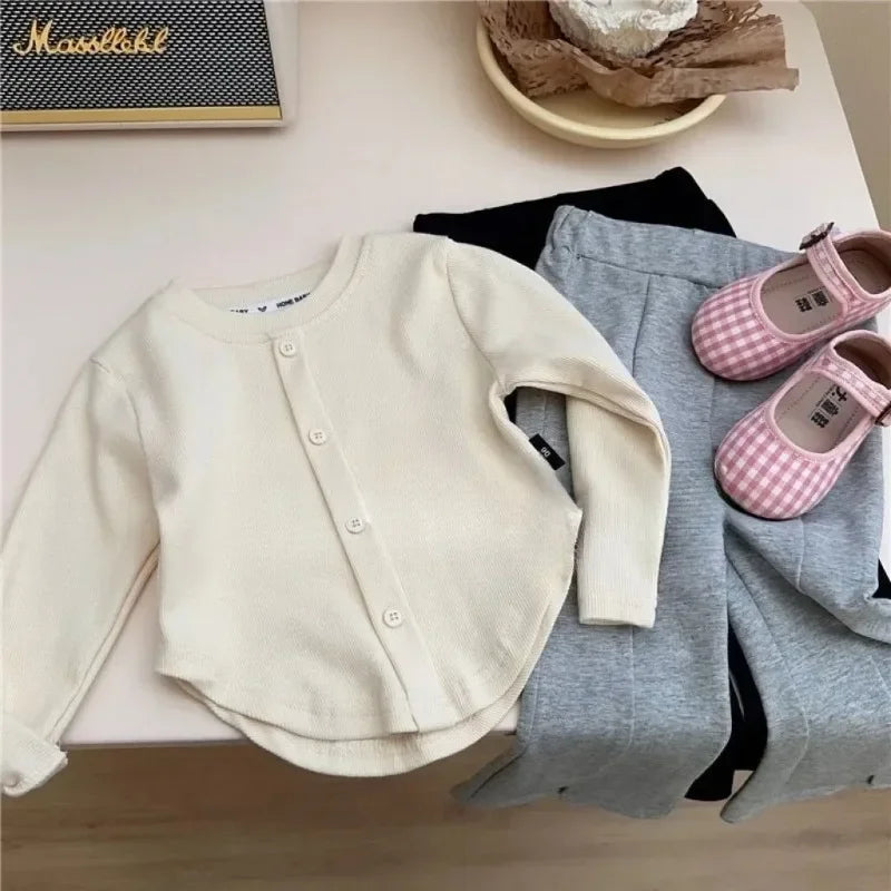 Children T-Shirts Slim Top Solid Color Fashion Breasted T-shirt Long Sleeve Girls Play Undershirt Kids Clothes for Girls