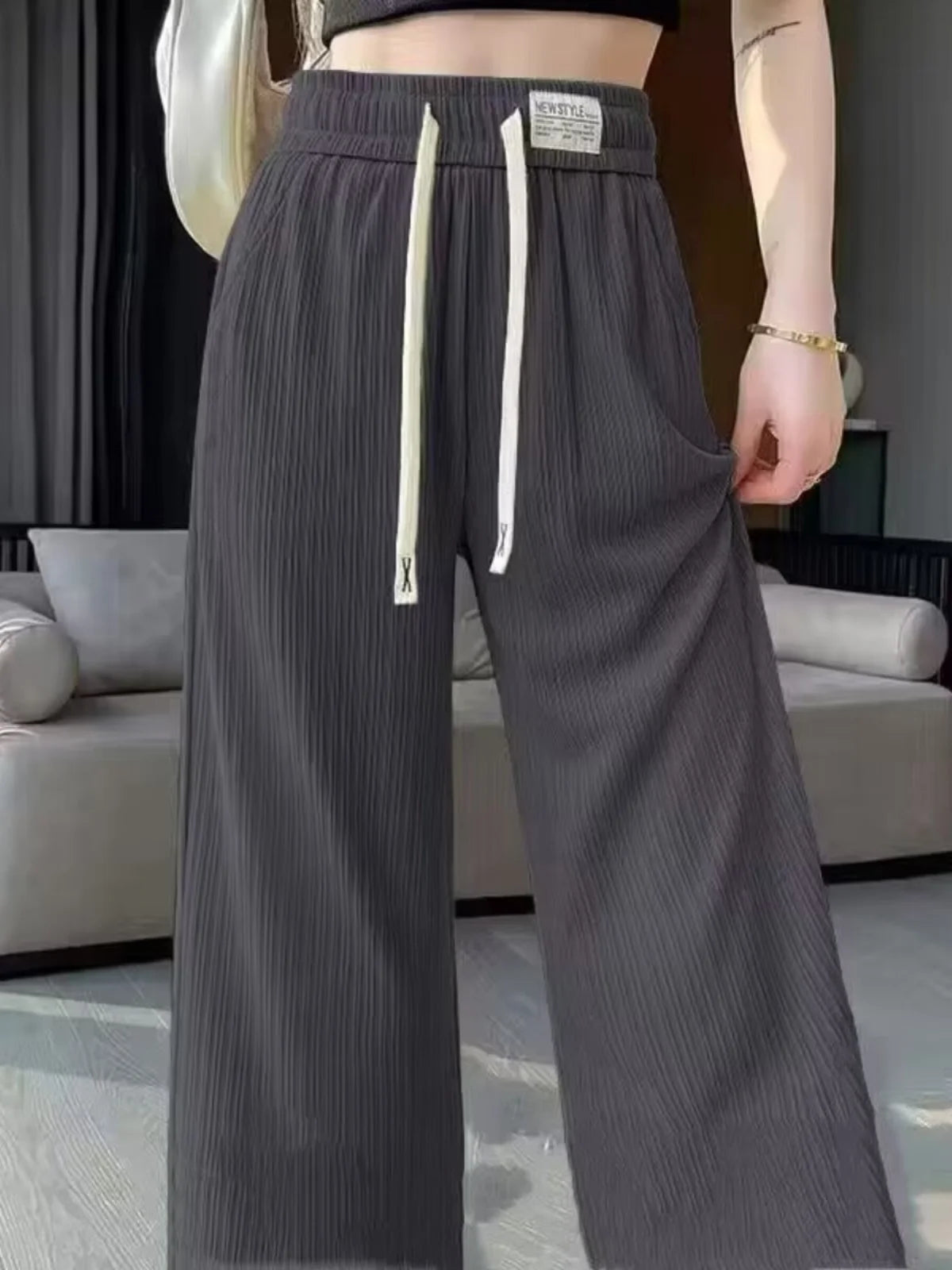Special Offer Ice Silk Wide Leg Pants Women Summer Thin Mosquito Proof Small Size High Waist Dra Narrow Version Straight ...