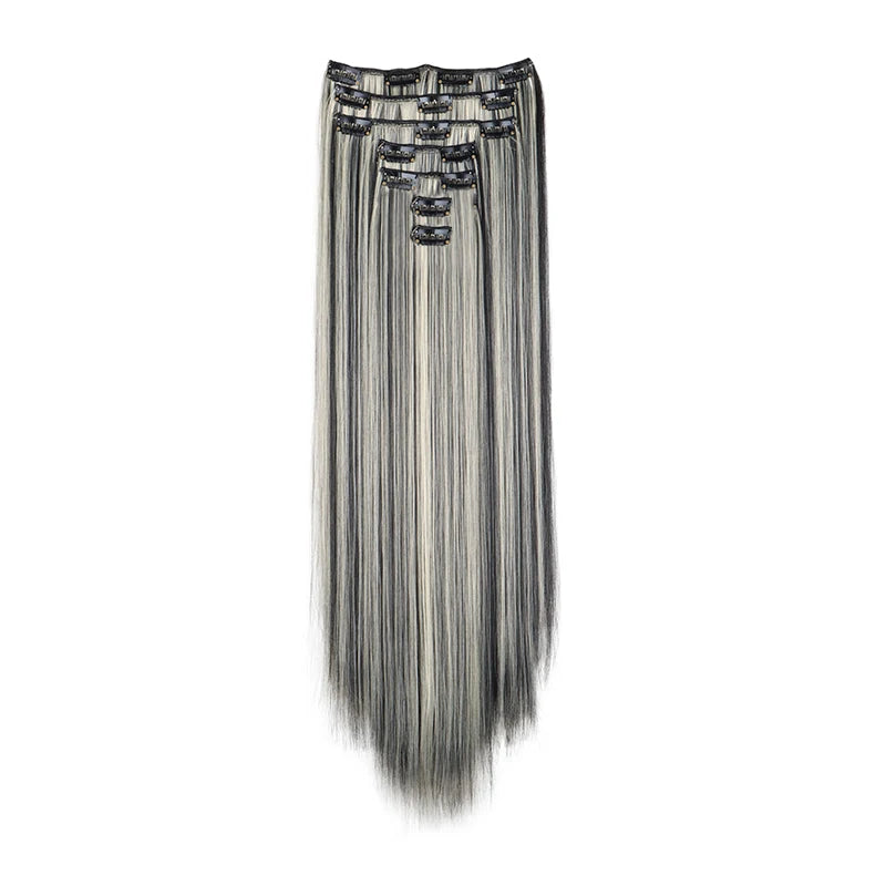 WIGSIN 24Inch Synthetic 7Pcs/set Long Straight Hair Extension 16Clips Hairstyle Black Blonde Hairpiece for Women