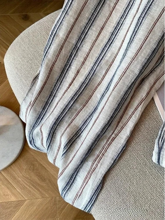Casual Cotton Linen Wide Leg Pants Elastic Waist Striped Loose Lazy Sle Summer New Loose Straight Large Size Leisure Trousers