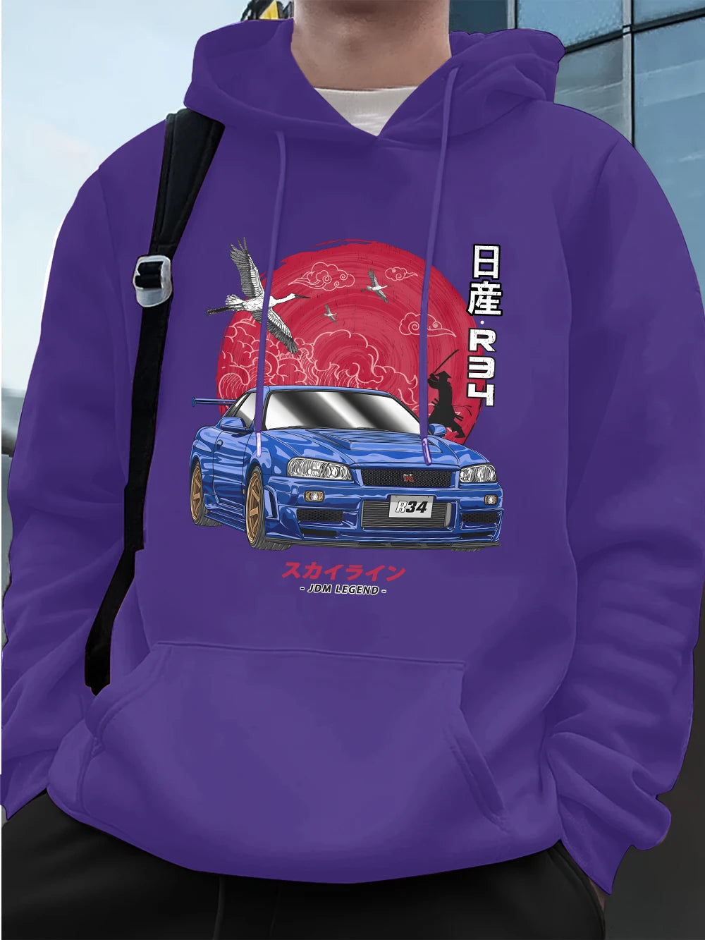 Nippon Jdm Skyline Gtr R34 Prints Mens Hoodies Autumn Pocket Sweatshirt Basics Fleece Warm Loose Pullover Korean Men'S Clothes