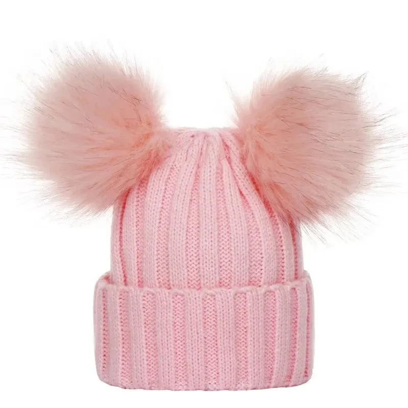 2024 Mother Kids Hats Bobble Hat Children Cap Pom Pom Beanies Caps Kids Cap Infant Bonnet Accessories for Baby Girls Boys 0-3Y