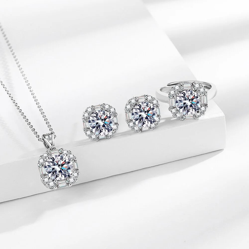 Women's 925 Sterling Silver Jewelry Set Inlaid Square AAAAA Zircon Women's Fashion Party Wedding Accessories