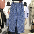 Summer Plaid Wide Leg Casual Pants High Waist Nine Points Faionable Loose Fit plus Size Women's Premium Quali Trousers