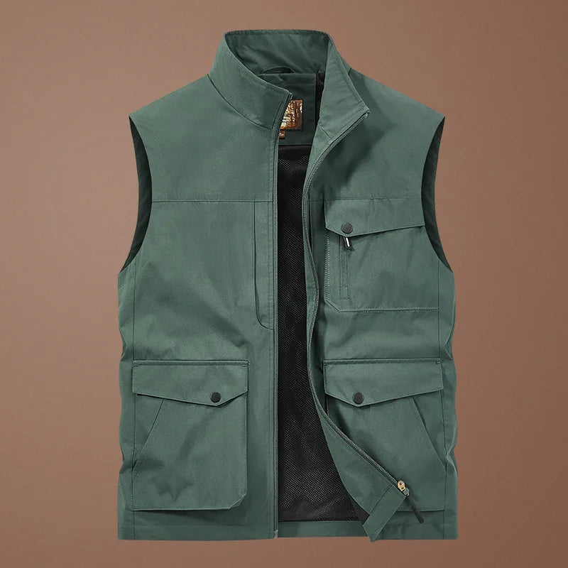 Men's Thin Tooling Loose Quick Drying Vest Men's Outdoor Sports Coat Multi Pocket Stand Collar Vest Spring Camping Fishing Vest
