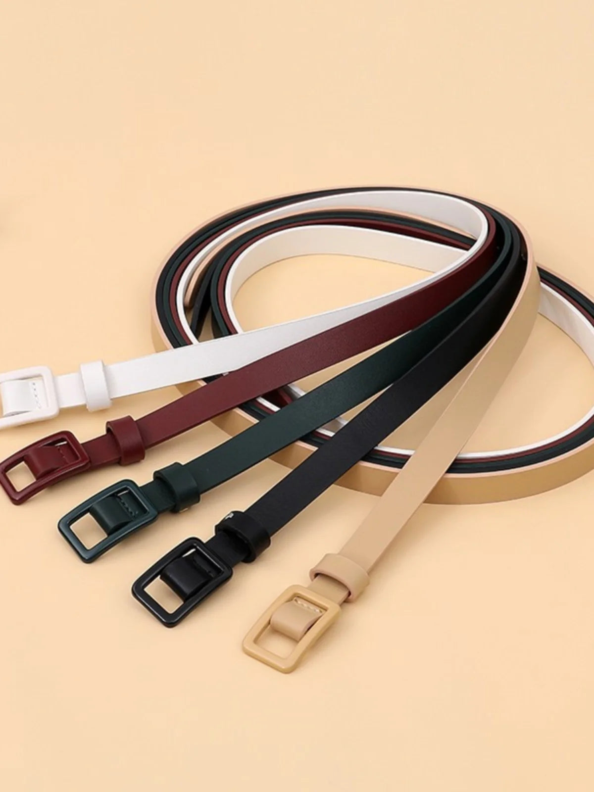 Fashion Belts for Women Metal Buckle Waist Belt Knotted Thin Belts for Jeans Dress Leather Belt Adjust Skinny Waistband