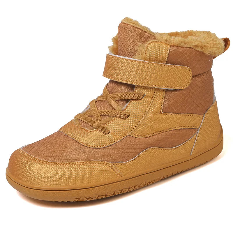 NEW Kids Winter Barefoot Shoes Little/Big/Kid Wide Toe Box Warm Faux Fur Lined Ankle Hook-Loop Sneakers Kids boots Free shipping