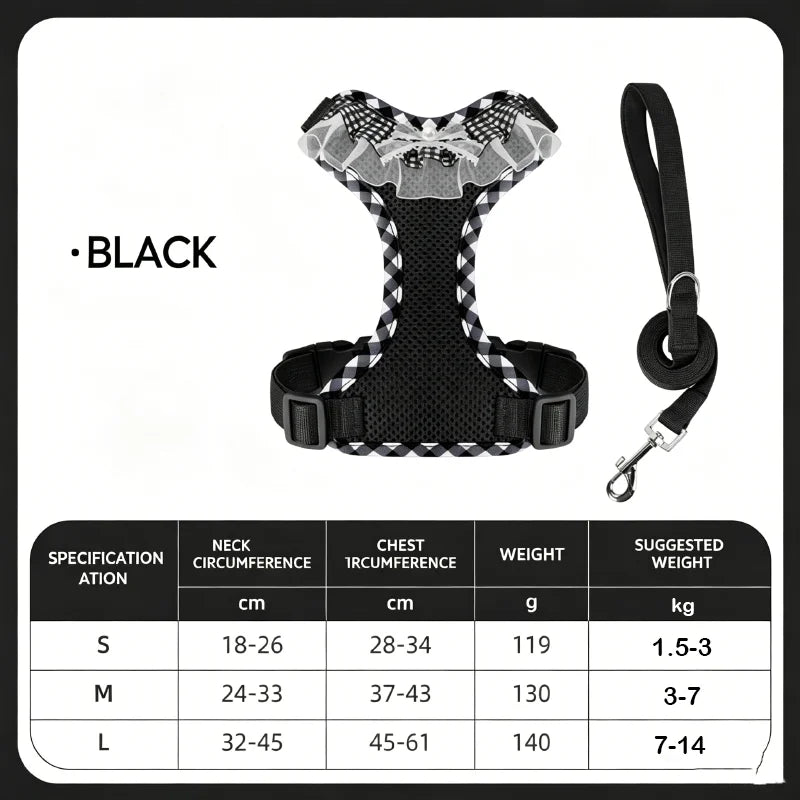Pet Vest Harness Cute Lace Adjustable Pet Harness Soft Comfort Dog Vest Leash for Small Breed Puppies Daily Walking Stroll