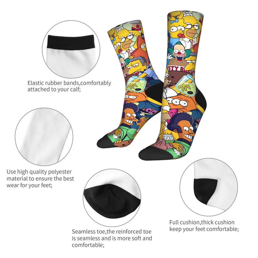 Homer S-Simpsons And Friends Meme Stockings Novelty Socks Unisex Men Breathable Socks Autumn Running Pattern Anti Socks Gift
