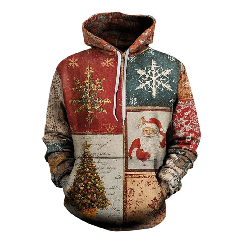 Men's Christmas Hoodies Full Print Vintage Christian Faith Pullover Hoodies Casual Xmas Santa Cross Faith Sweatshirt Tracksuit