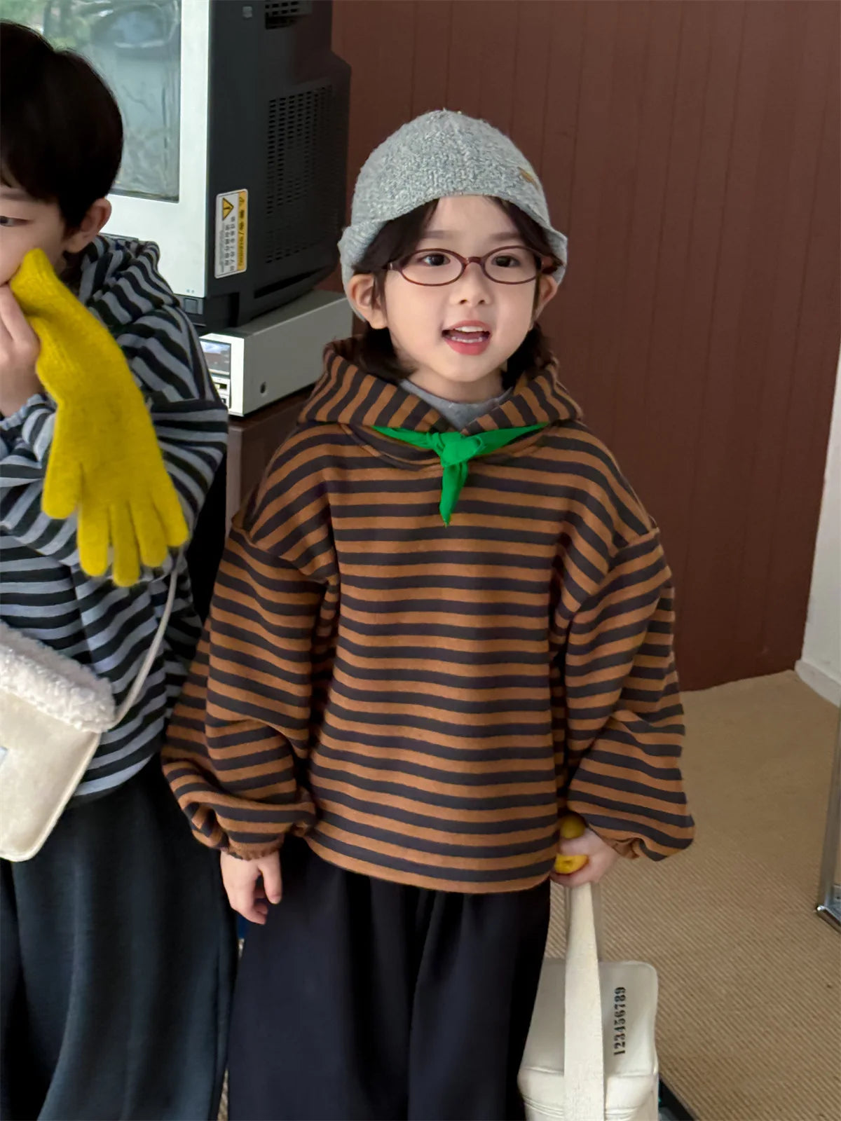 Boys Hoodie 2025 Autumn Winter Korean Style Fashion Trendy Minimalist Versatile Loose Striped Long Sleeve Hooded Top