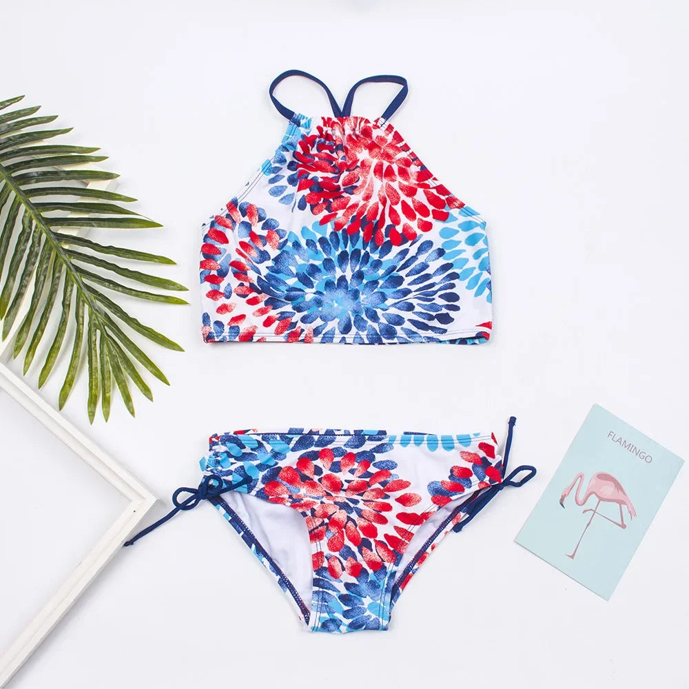 Girls Two Pieces Swimwear Children Water-drop Printing Split Bikini Sets Summer Baby Girls Swimsuit Kids Bathing Suit 3-14 Years