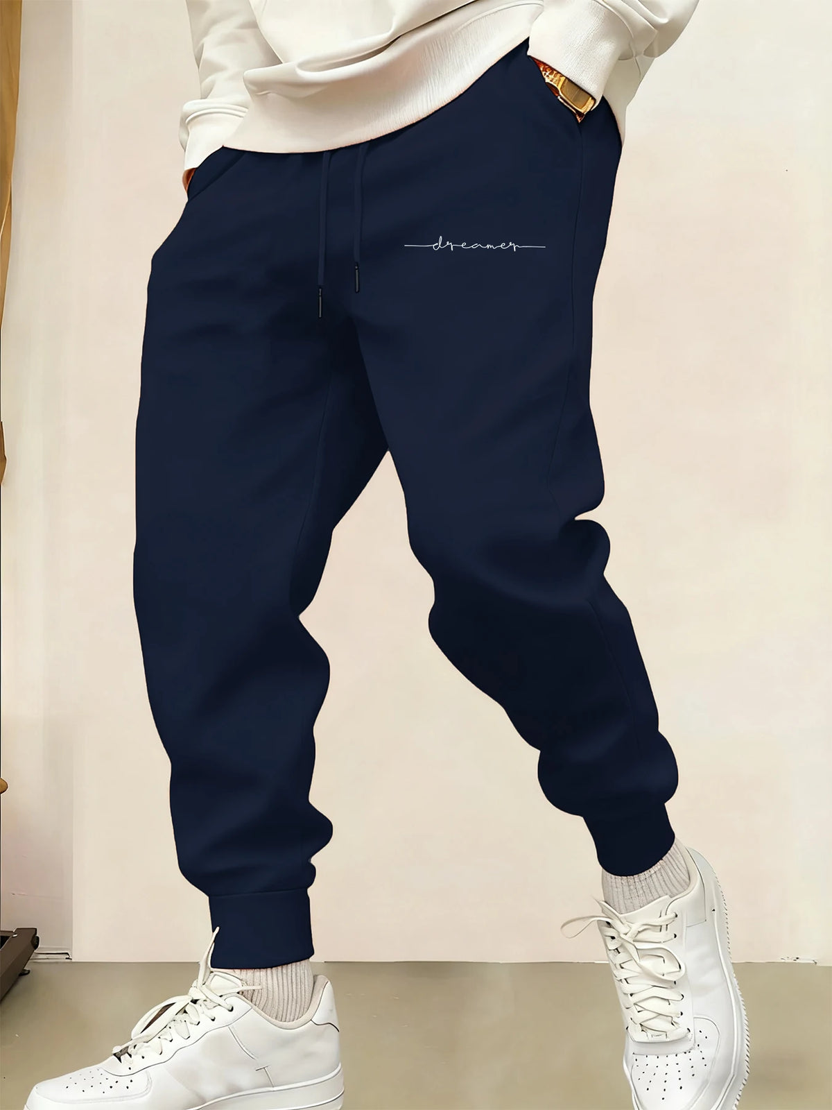 Cursive Fonts Creativity Prints Man'S Casual Long Pants Drawstring Sports Pant Warm Joggers Sweatpants Fleece 10 Colors Trousers