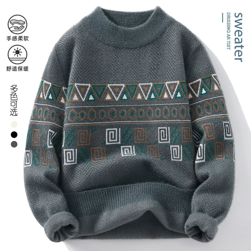 Men's Fashion stripe pattern Sweaters 2024 Autumn/Winter Loose Knittwear Men sweater youth Thick Warm wool pullovers M-4XL ﻿