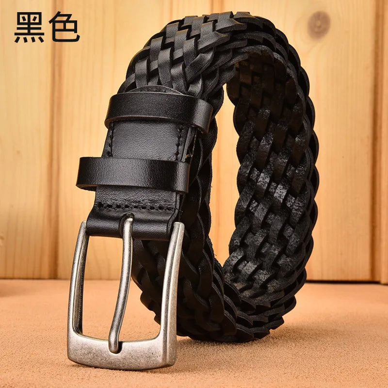 2025 Men Cowhide Belt Hollow Hand Woven Fashion Couple Personalized Student Luxury Jeans Leather Belts 3.5 Cm