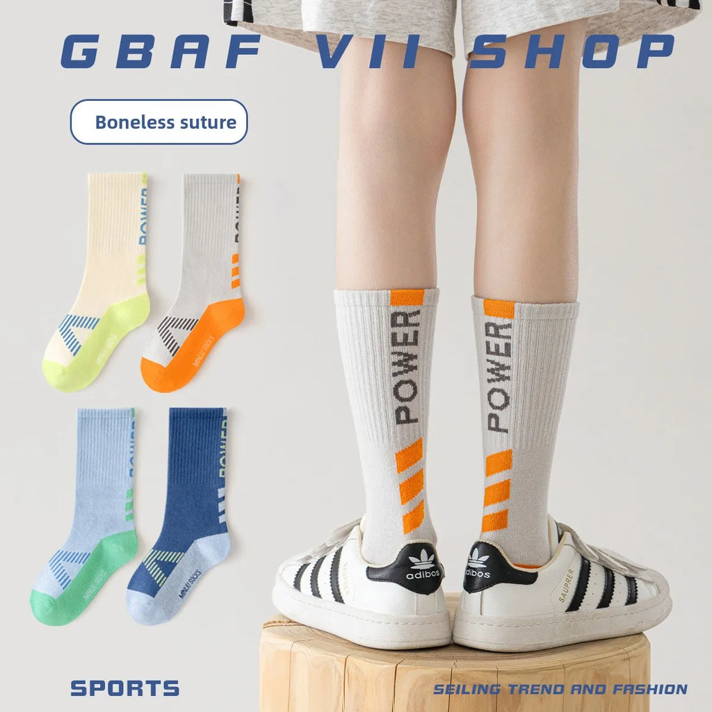 4 Pairs Kids Fashion Socks High Elasticity Long Tube Socks Combed Cotton Sport Socks for Boys Girls Seamless Comfort Socks