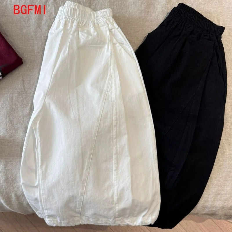 Baby Boys Loose Casual Sweatpants White&Black Pants Kids Jogger Spring Autumn Solid Girls Outerwear Ankle-length Trousers 2-10Y