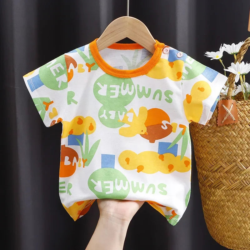 T-shirts Kids Toddler  Children's Clothing Cartoon Print Cotton Tee Tops Boys and Girls Clothes Baby Summer