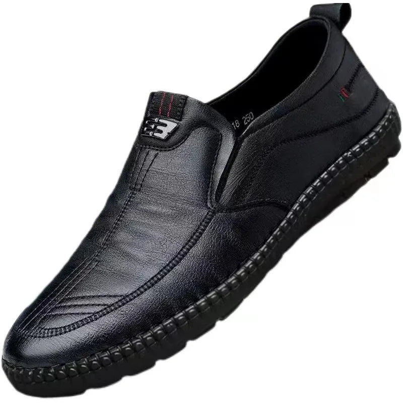2026 Mens Leather Loafers Non Slip Walking Flats Breathable Outdoor Slip on Casual Shoes for Male Work Office Driving Sneakers