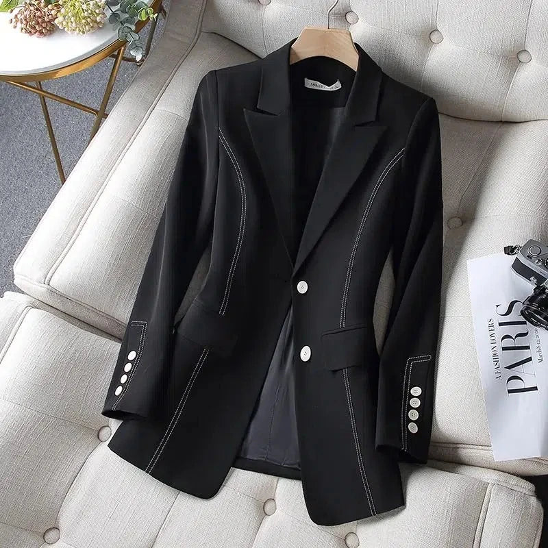 Bright Line Decoration Suit Jacket Women's 2025 New Spring Autumn Women's Clothing Fat Sister Slim Thin Blazer Suit Jacket Top
